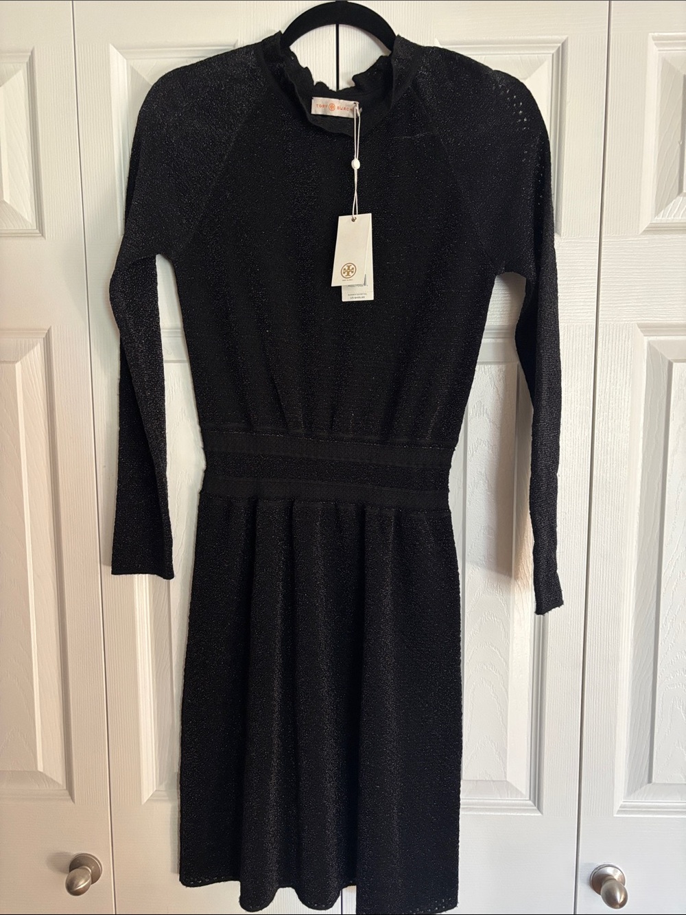 Tory Burch Black Long-Sleeve Glitter Knit Dress XS